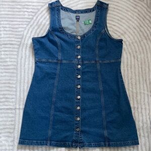 GAP Dark Blue Button-Front Denim Tank Dress